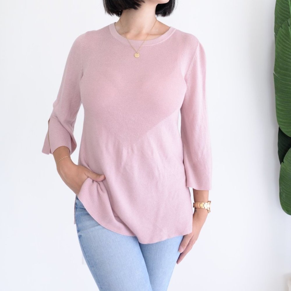 Lord & Taylor Crewneck 3/4 Sleeve Ribbed Shirt Size Medium